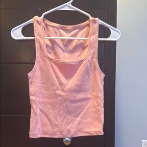 American Eagle Outfitters Pink Fitted Crop Tank Top